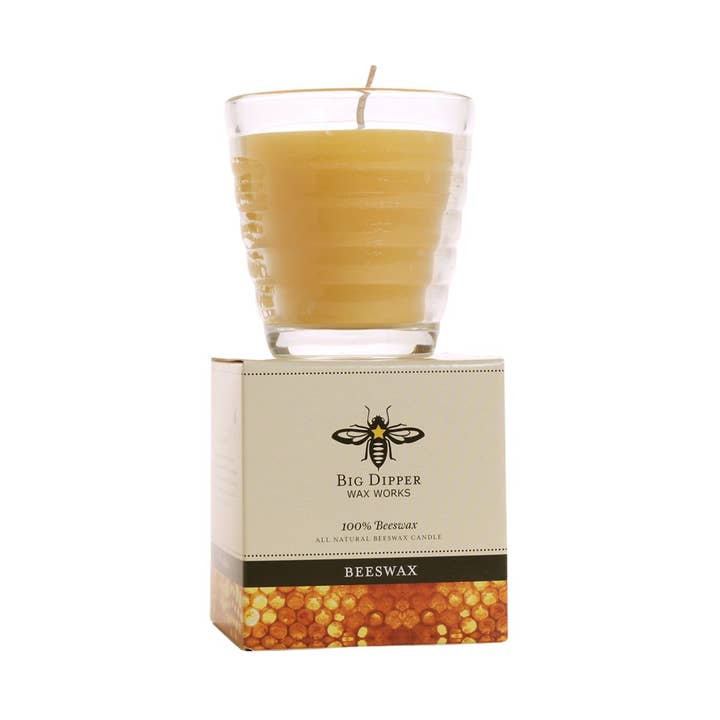 Beehive Glass Candle – 100% Pure Beeswax – 24+ Hour Burn for wholesale by Big Dipper Wax Works