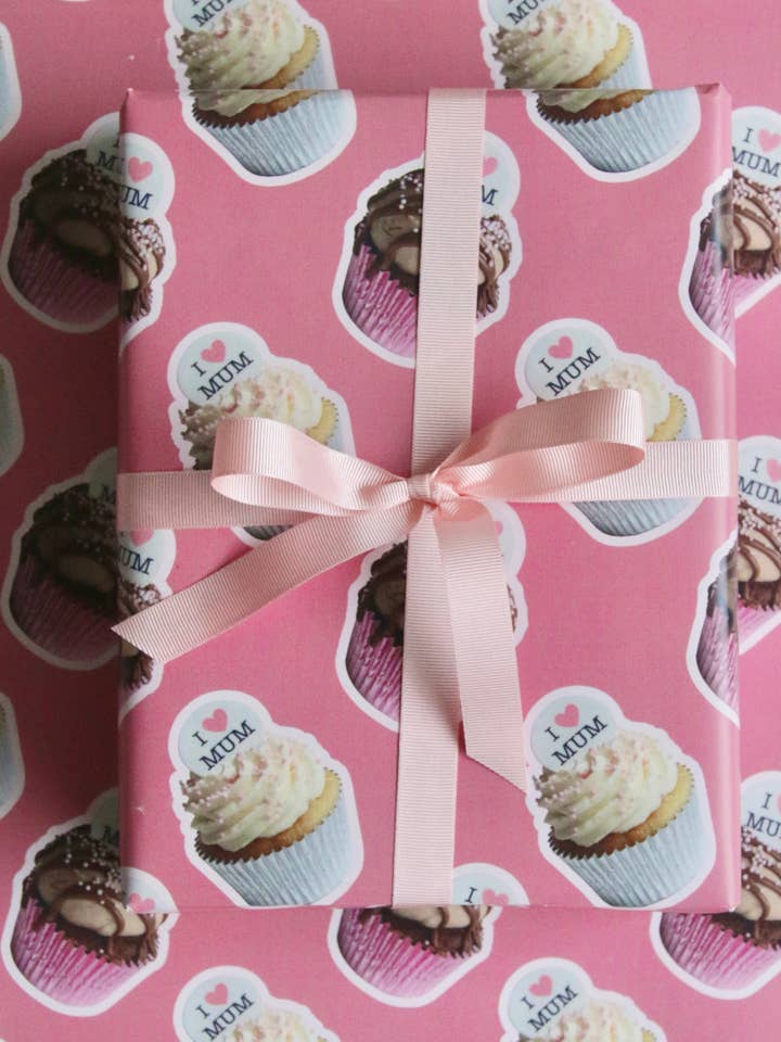 "I Heart Mum" Cupcake Wrapping Paper for wholesale by Afternoon Crumbs