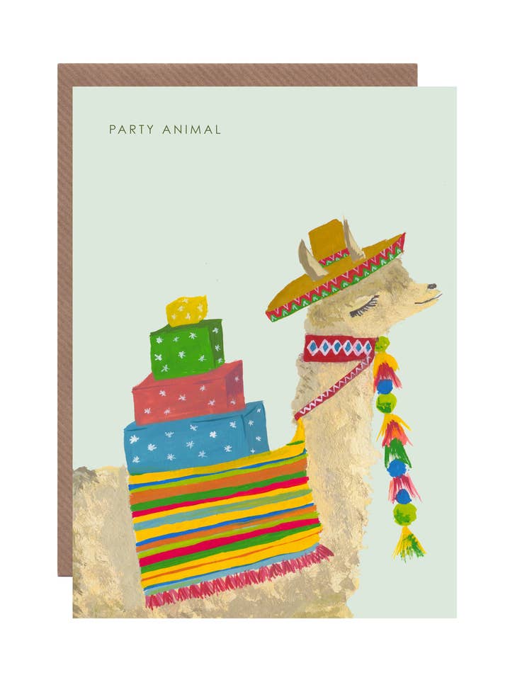 'Party Llama' verjaardagskaart voor wholesale door Hutch Cassidy (Greetings Cards and Paper Goods)