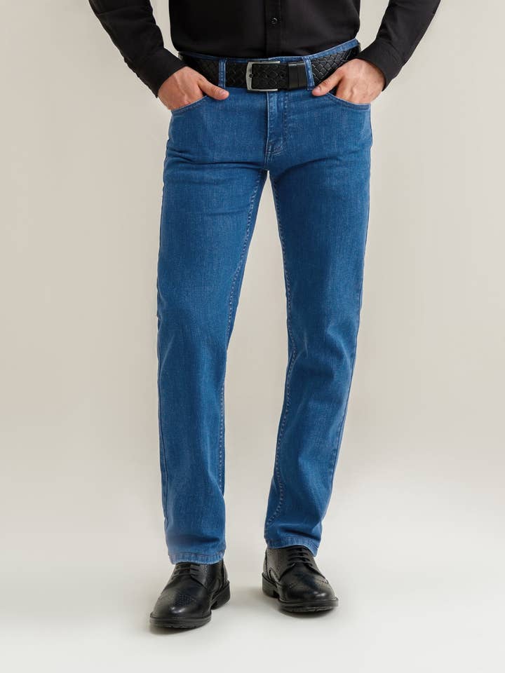 Lichtblauwe klassieke spijkerbroek voor wholesale door Brian Oak Limited