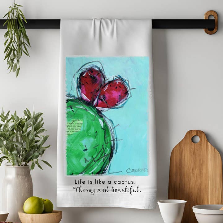 Köksduk - "Livet är som en kaktus" för wholesale av Dreese Fine Art