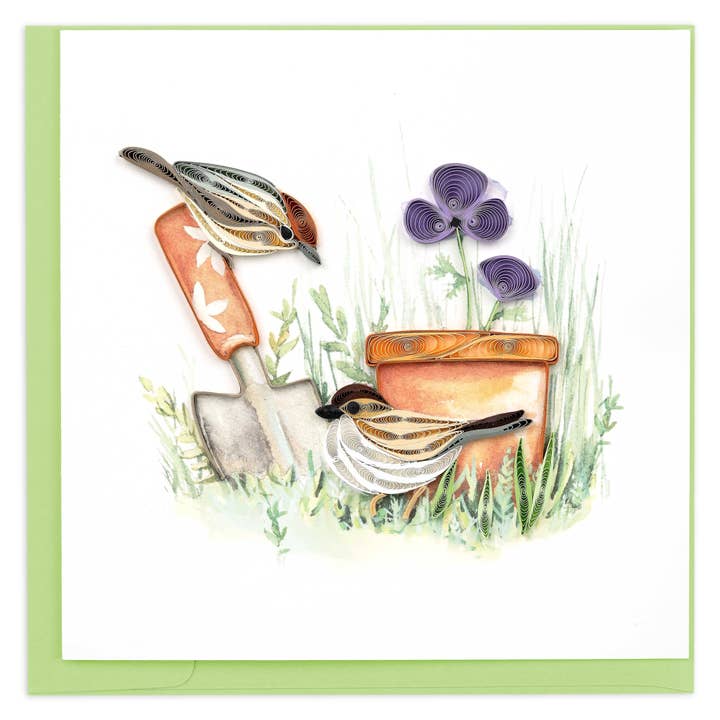 Quilling Card - Wholesale Everyday Greeting Card - Quilled Garden Sparrow Greeting Card