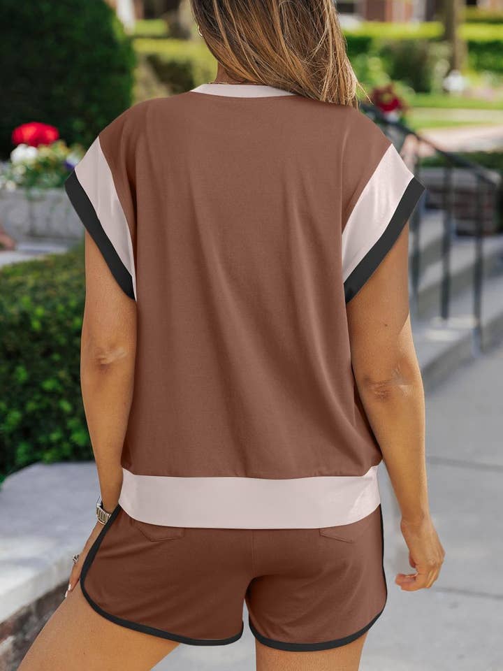 FULL TIME PURCHASE - Wholesale Lounge Set - Women's - Contrast Trim Cap Sleeve Tee Shorts Set7
