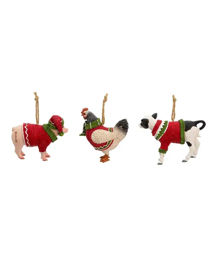 Kurt S. Adler, Inc. - Wholesale Ornament Set - 4"FARM ANIMAL W/SWEATER+SCARF 3/A4