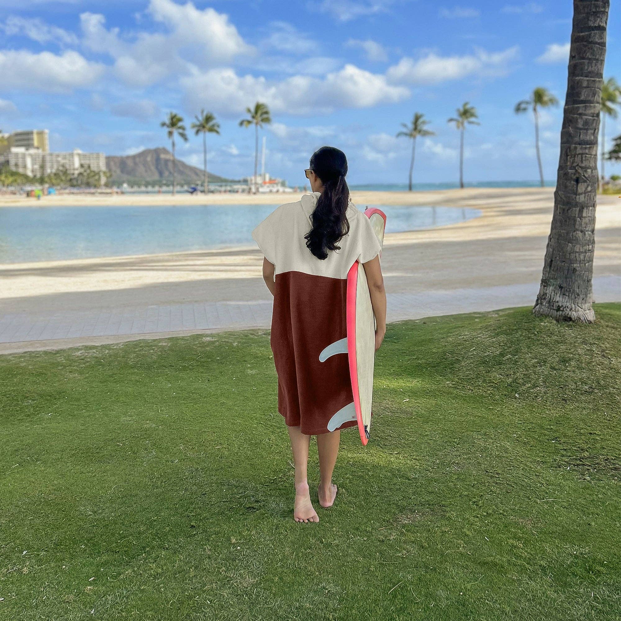 REMOVED BRAND - Wholesale Poncho - Unisex - Terry Velour Surf Poncho (Bone/Brown)3