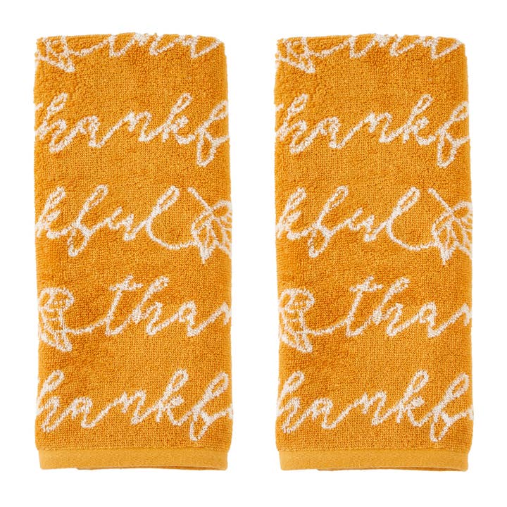 Thankful Script Jacquard 2-Piece Hand Towel Set, Curry for wholesale by SKL HOME