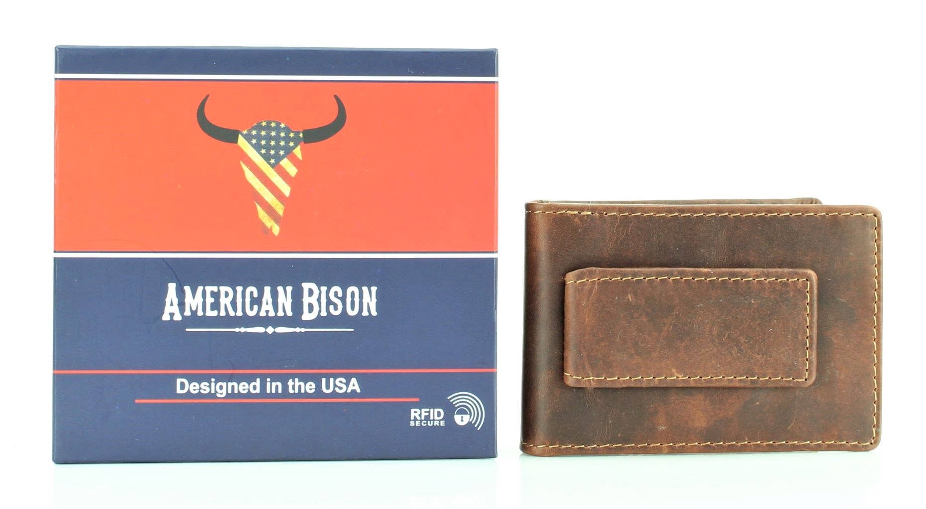 Leather Impressions Inc – wholesale Sedelklämma - Unisex – American Bison Bifold Money Clip kortfodral 80346