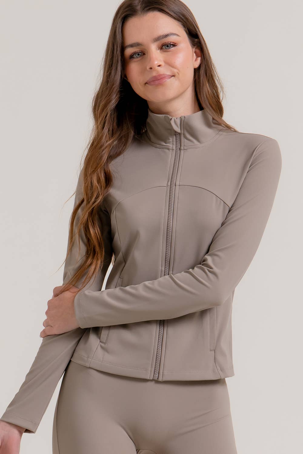 Active Basic | Active USA - Wholesale Athletic Jacket - Women's - Long Sleeve Mock Neck Seam Detail Workout Jacket37