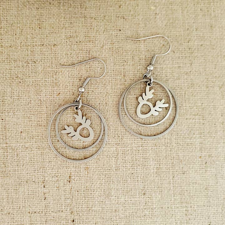 Christmas Stainless Steel Double Hoop Reindeer Earrings for wholesale by Covaly Artisan Jewelry