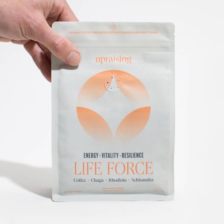 Life Force ground coffee with Chaga mushroom for wholesale by Upraising