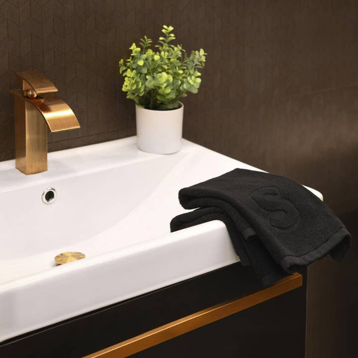 Waterdale Collection - Wholesale Hand Towel - Black Initial Embossed Finger Towel (Set of 2 Towels)