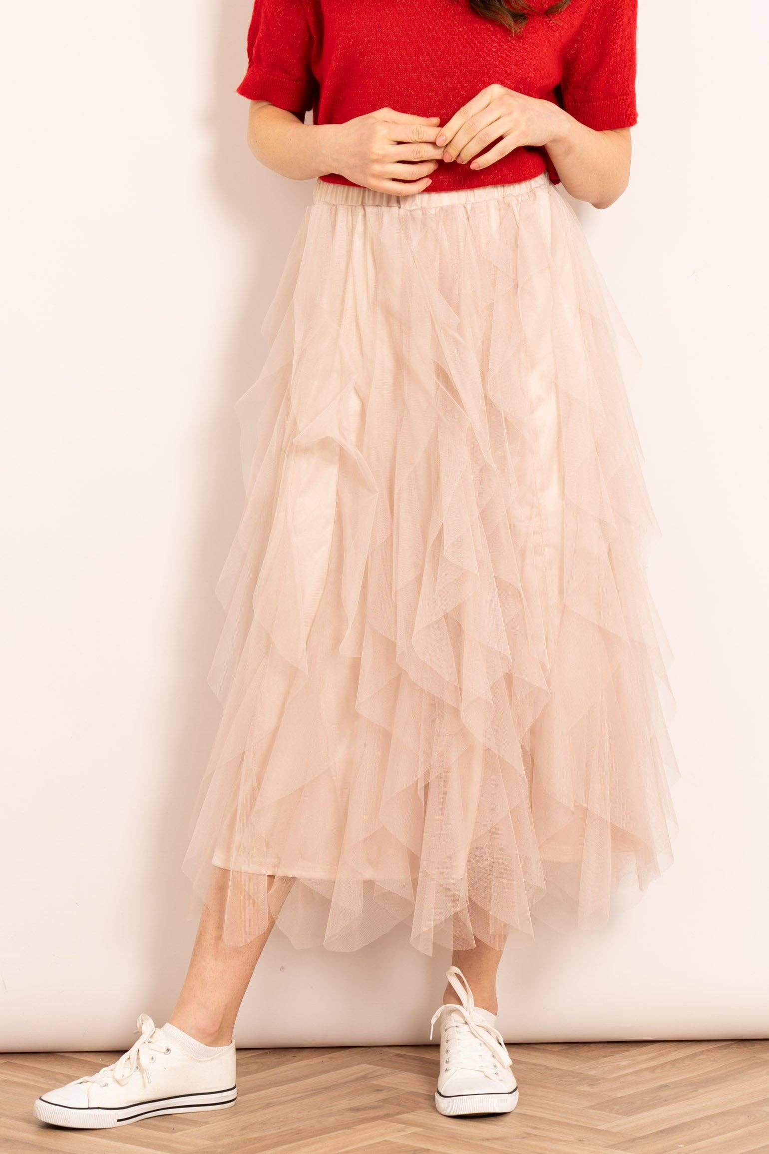 Sarta - Wholesale Skirt - Women's - Layla Maxi Tulle Skirt - Cream, Layered Frills