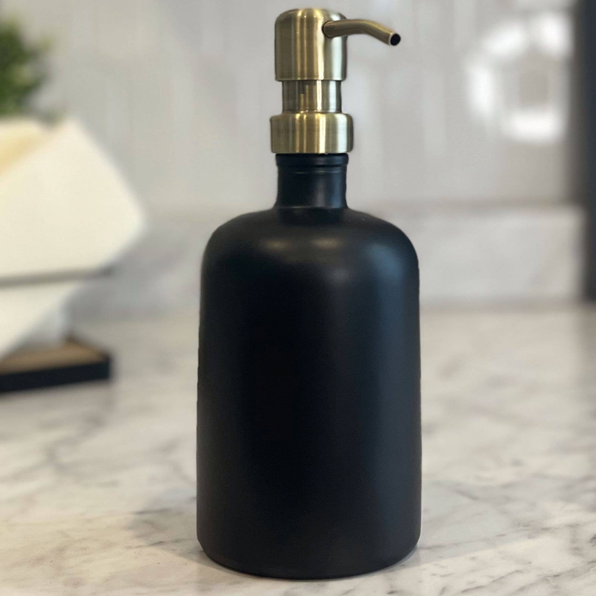 The Bottle Shoppe – wholesale Soap dispenser – 16oz Black Matte Glass Soap Dispenser bottle w/ metal pumps.3