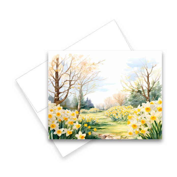Aria Rae - Wholesale Stationery/Notecard Set - Assorted Watercolor Daffodil Fields Notecards - Set of 64
