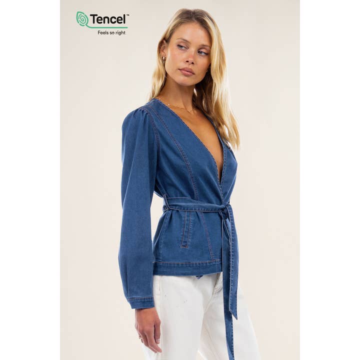 Naked Zebra - Wholesale Jacket - Women's - Deep V Tencel Jacket With Waist Tie4