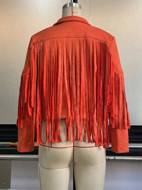 Plush Looks - Wholesale Jas - Dames - Effen gekleurde jassen met ruches en kwastjes met lange mouwen12