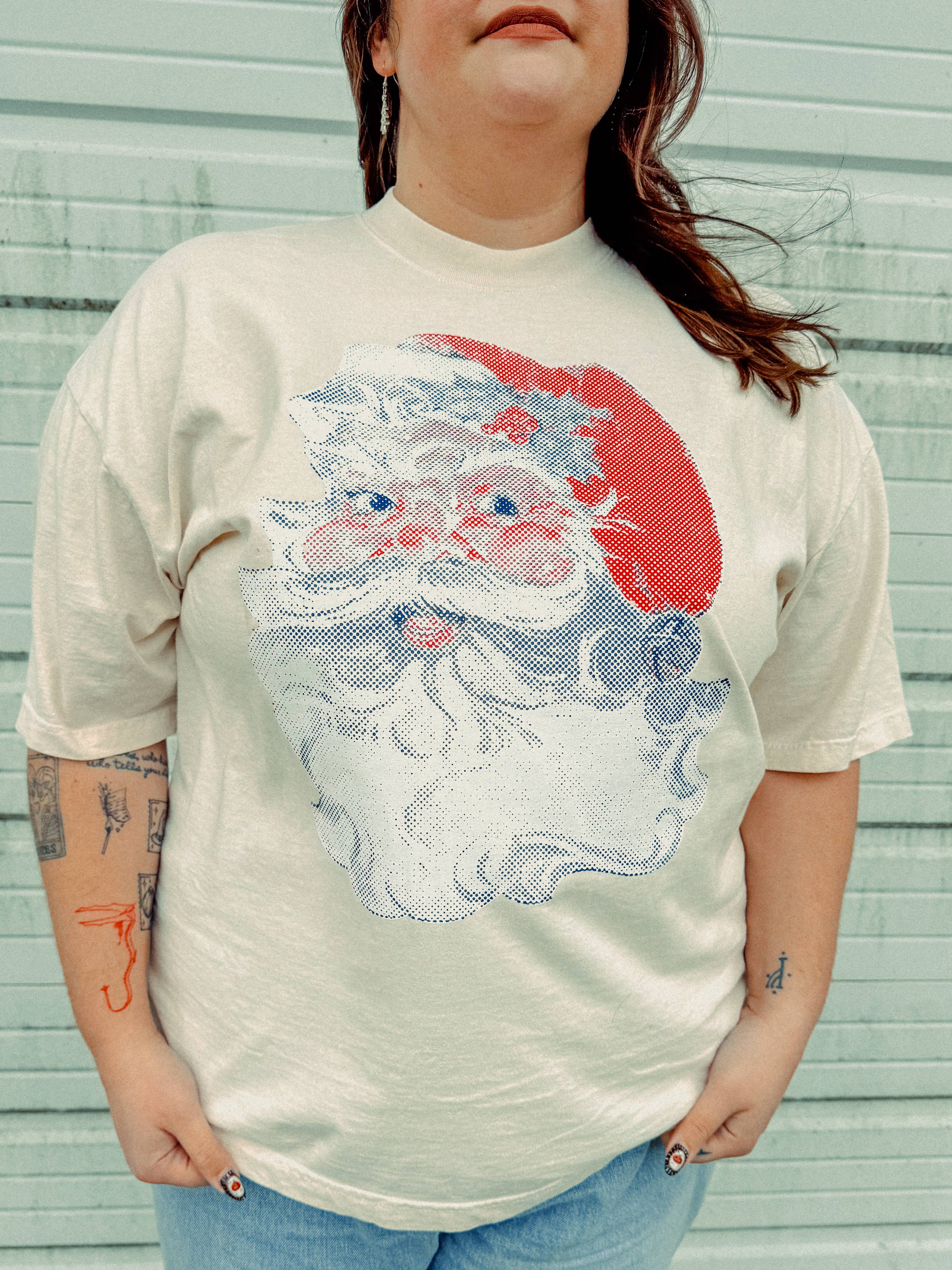 The Clandestine Underground – wholesale T-shirts med screentryck – Unisex – Vintage Santa, julig boxy bomulls-T-shirt12