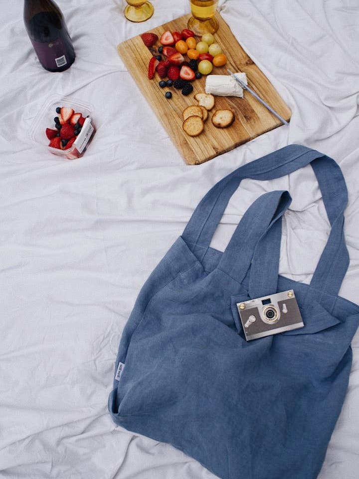 blåklint linne tote för wholesale av still well.