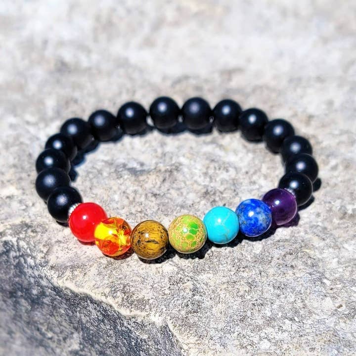 Onyx (Matte) 7 Chakra Bracelet for wholesale by Most Radiant Beads LLC