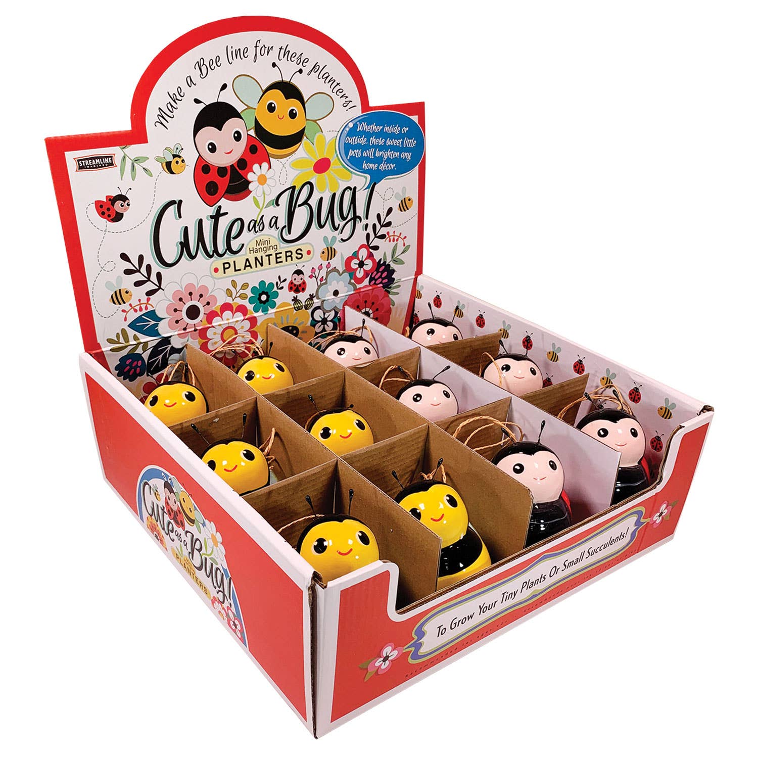 Streamline – Großhandel Pflanzenampel – Mini hängende Pflanzgefäße mit Bienen- und Marienkäferdesign3