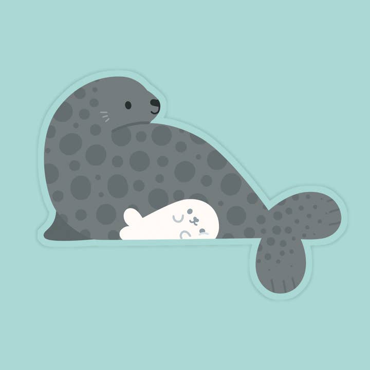 Autocollant en vinyle Maman Phoque avec Bébé | Autocollant en vinyle Océan pour la vente par Laura Illustrates