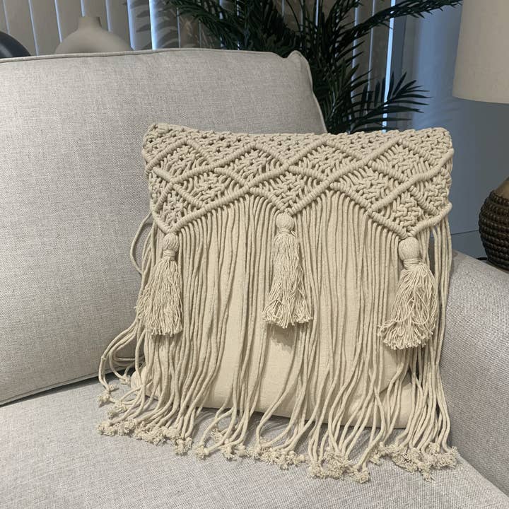 Gulab Homes Hand Woven on Macrame Cotton Cushion Cover 18x18 for wholesale by Gulab Homes