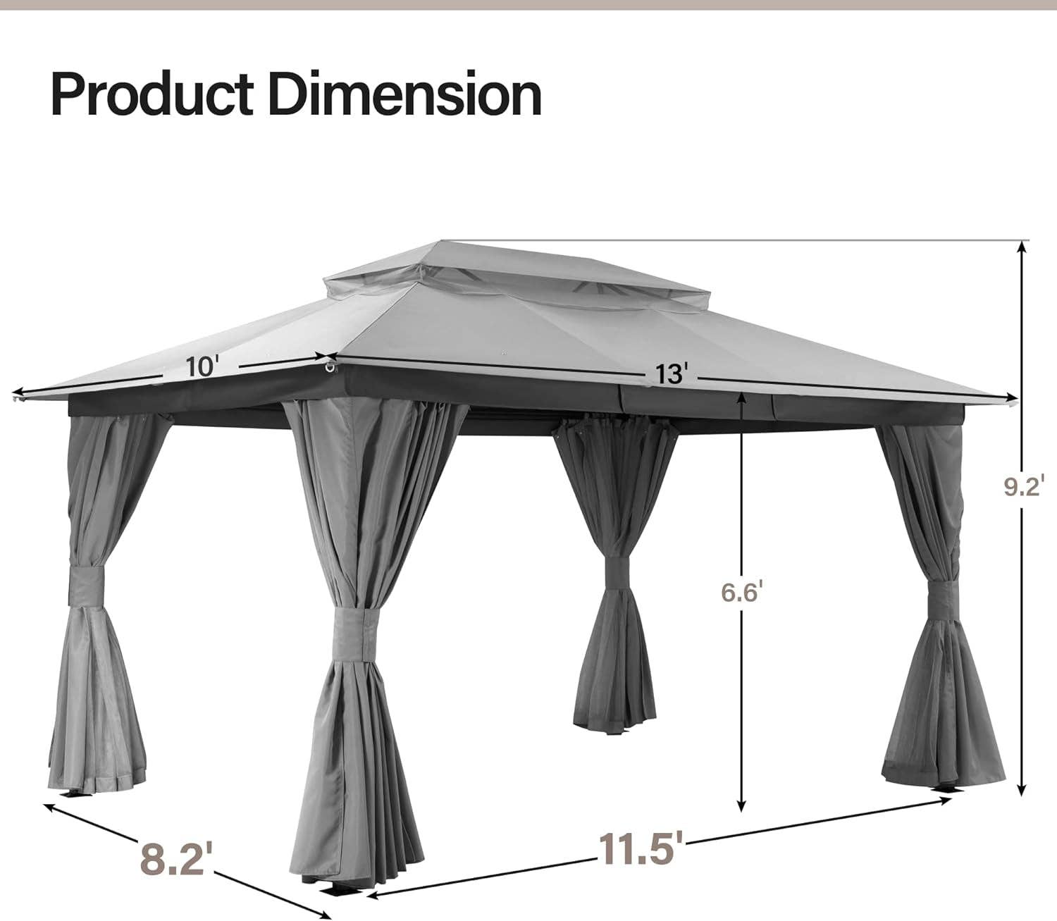 Smoke Grey Outdoor Gazebo 10x13 With Mosquito Netting Weatherproof for wholesale on Faire2