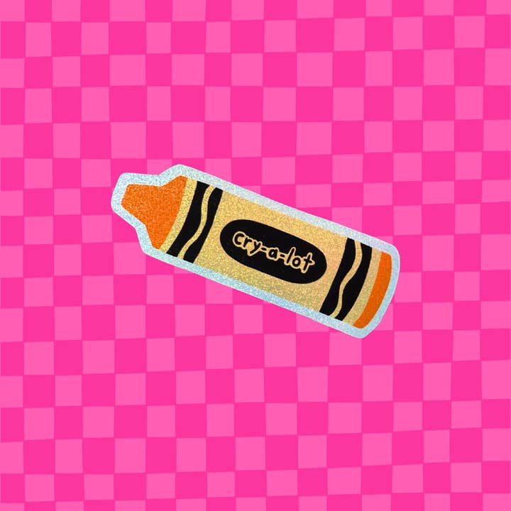 Tillie Rose Studio - Wholesale Sticker - Orange Cry-A-Lot Crayon Holographic Glitter Vinyl Sticker