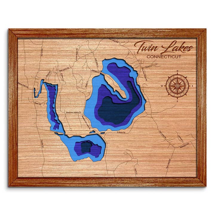 Tvillingsjöarna Connecticut Djupkarta Väggkonst Dekor för wholesale av Premier Gifts and More