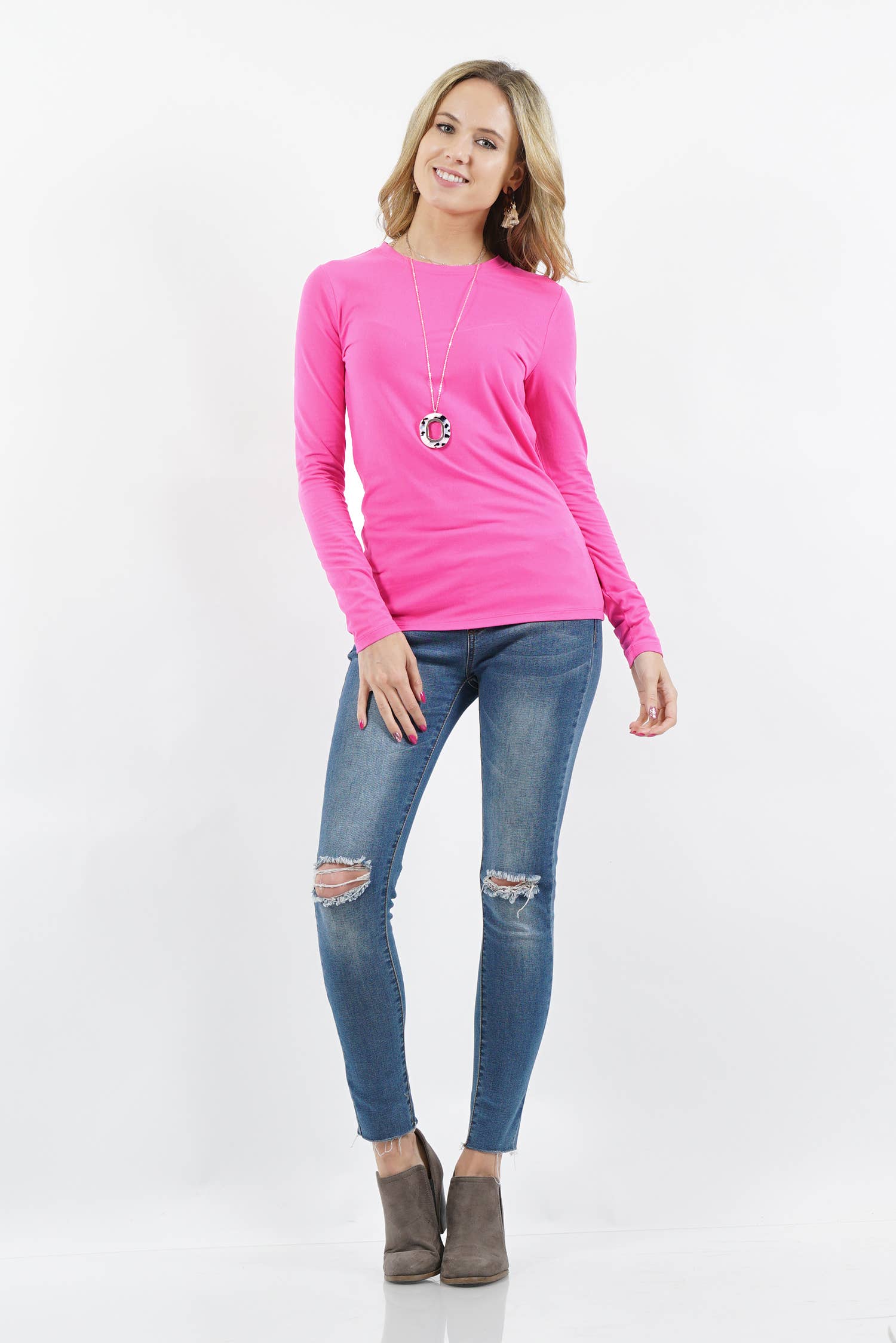 42POPS - Wholesale Knit Top - Women's - ,.0731 Microfiber Long Sleeve Tee SI-2490515