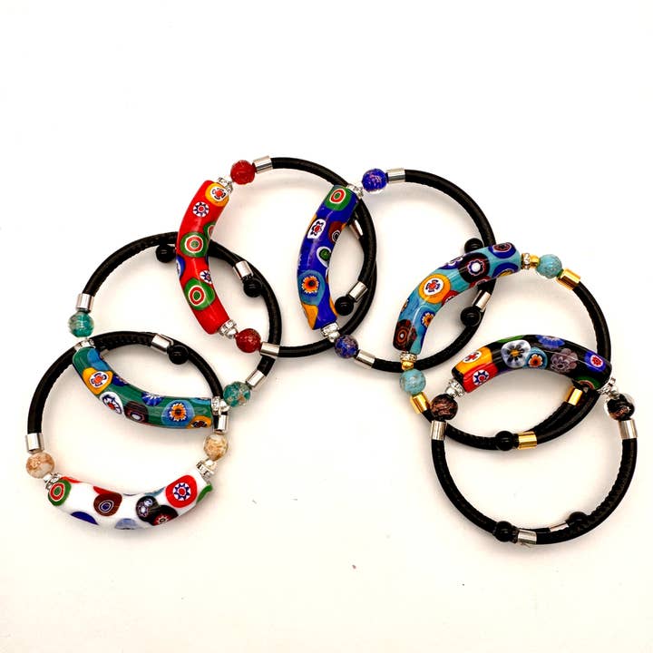 Millefiori Flower Wrap Murano Glass Bracelet for wholesale by Alice Sturzinger LLC