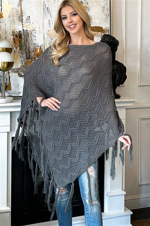 MYS Wholesale Inc - Wholesale Poncho - Women's - Knitted Net Wave Pattern Fringe Tassel Poncho14