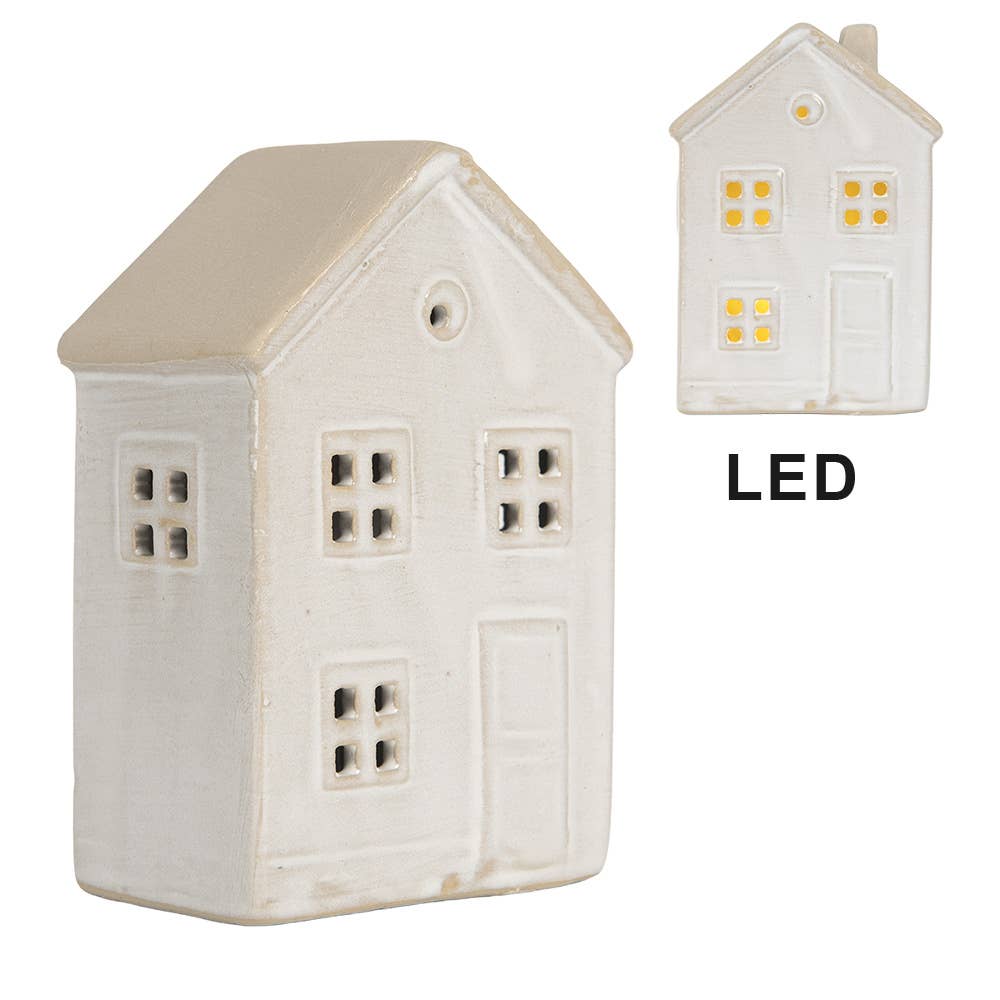 Clayre & Eef - Wholesale Decorative Figurine - Decorative House with LED 8x5x12 cm Beige Ceramic1