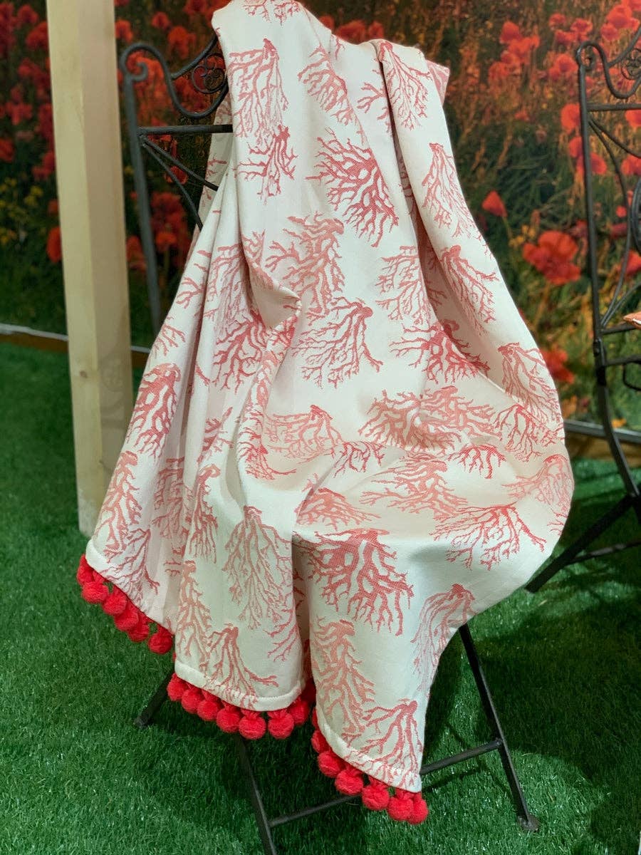 BUSATTI - Wholesale Tablecloth - Beach Towel Coralli cotton 100% with ponpon0