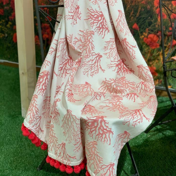 BUSATTI - Wholesale Tablecloth - Beach Towel Coralli cotton 100% with ponpon