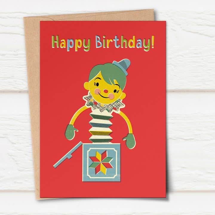 Toy Box Jack in the Box birthday card for wholesale by Pennychoo