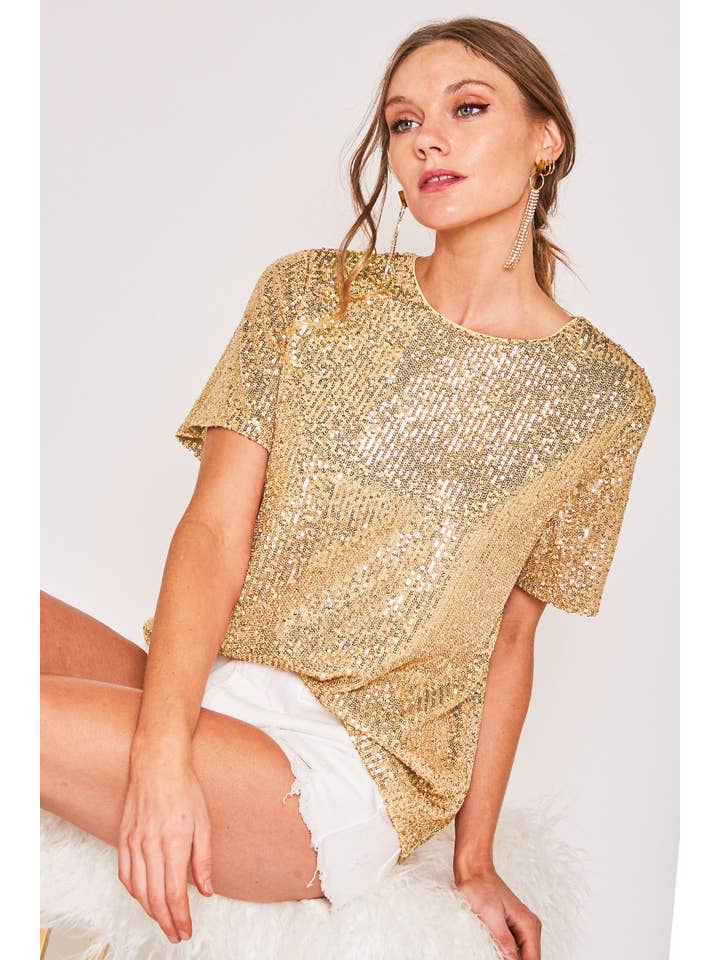 Vine & Love - Wholesale Blouse - Women's - Sequin Short-Sleeve Party Clubwear Blouse VT601018