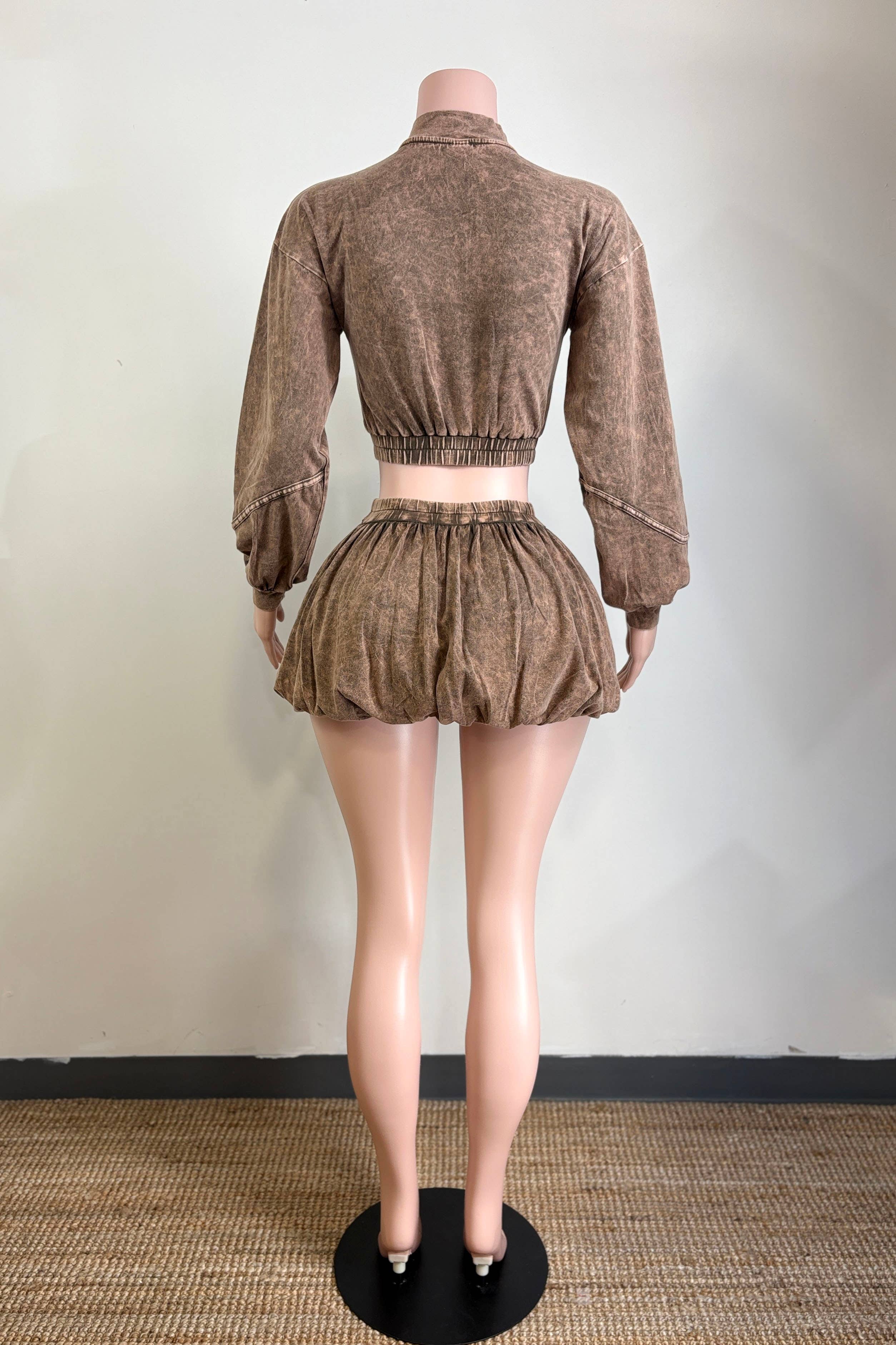 Dalia Studio – wholesale Top & skirt set – Women's – MINERAL WASH ZIP-UP JACKET & BUBBLE SKIRT SET15