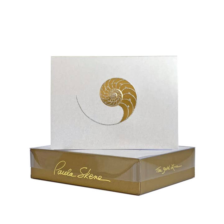 Chambered Nautilus Gold on Silver Satin Blank Card for wholesale by PAULA SKENE DESIGNS