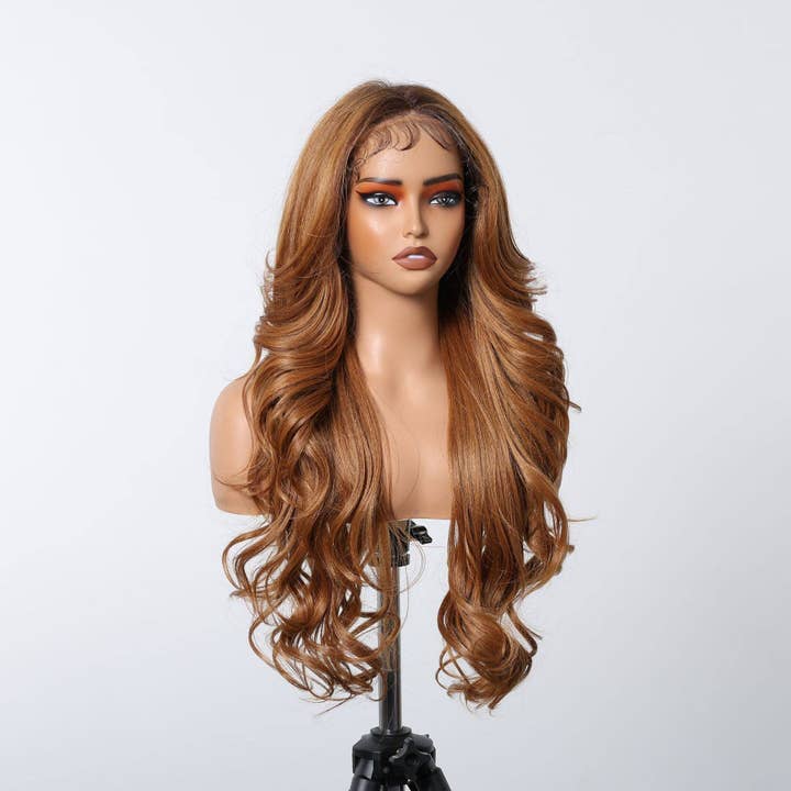 13*6 Lace Front Wig Wine Red Long Curly Hair High-Temperature Fiber for wholesale by kycozy