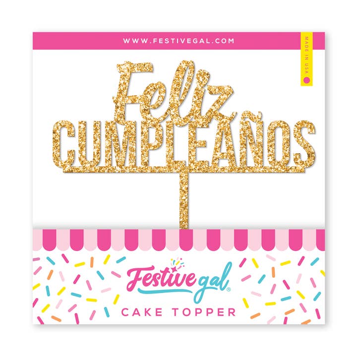 Festive Gal - Vente Décoration pour cake/cupcake - Décoration de gâteau en acrylique Feliz Cumpleaños Happy Birthday0