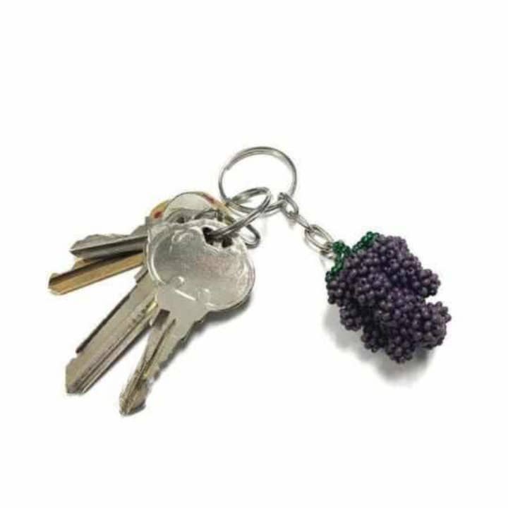 Grape Wine Lover Seed Bead Keychain - Guatemala for wholesale by Lumily