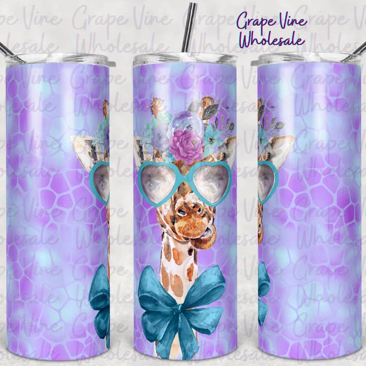 Perky Purple Giraffe 20oz tumbler for engroshandel hos GrapeVineWholesale
