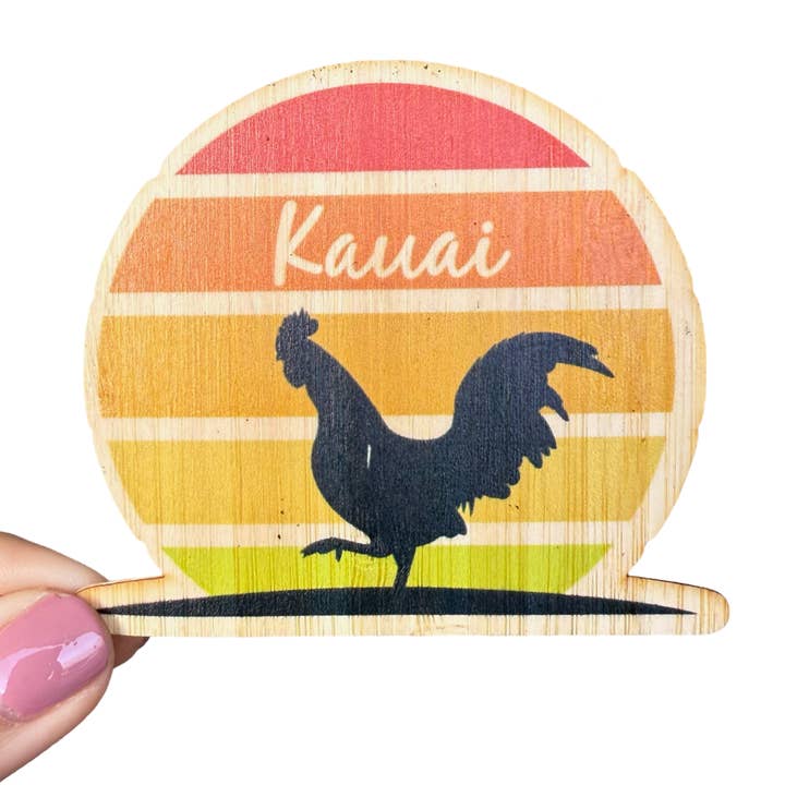 Silhueta de Galo Arco-Íris-KAUA'I por atacado de Bamboo Wood Stickers