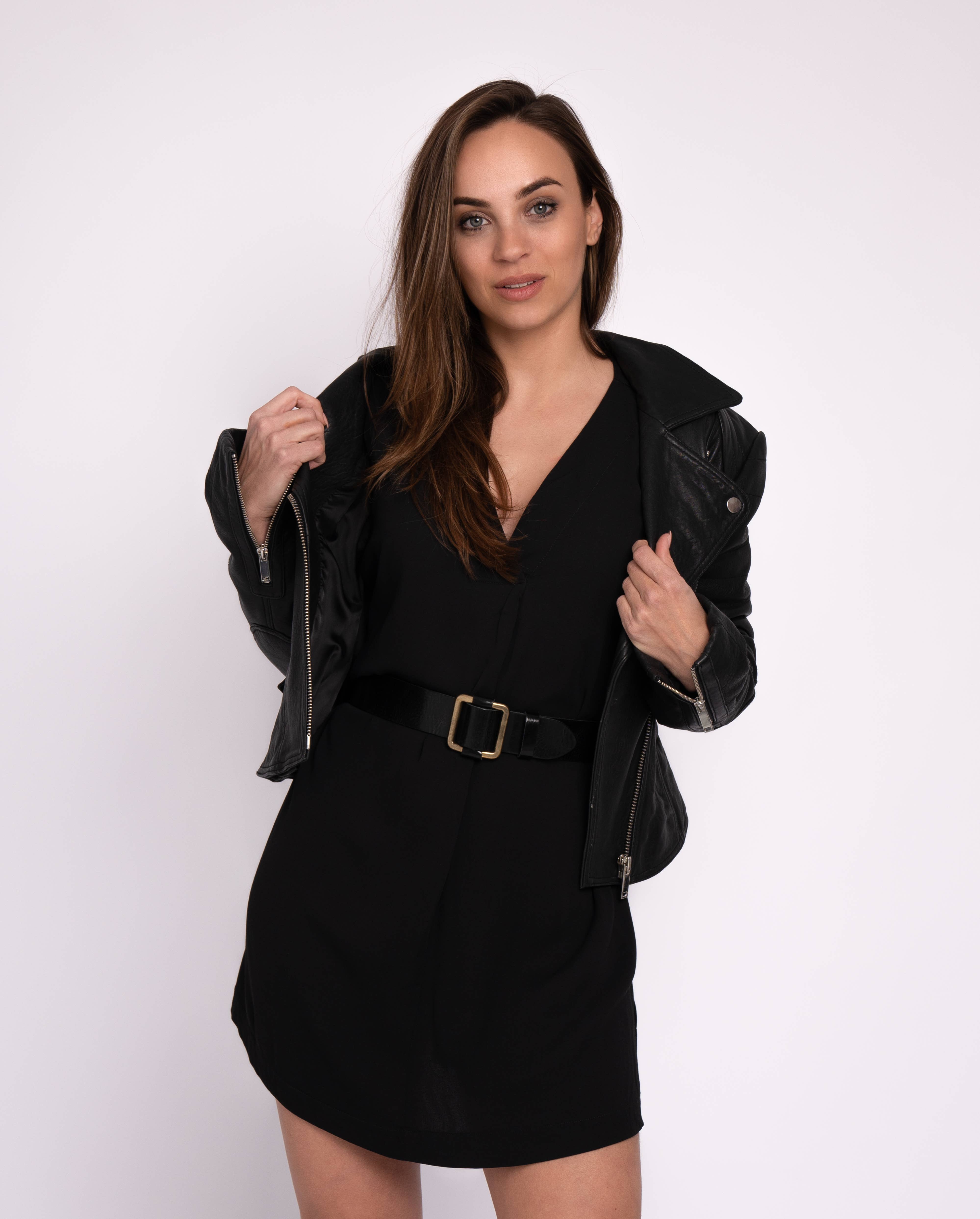 Amsterdam Heritage Leather Belts, Bags, Jackets & Apparel - Wholesale Leather Jacket - Women's - Munroe | Black and Cognac Women's Leather Jacket7