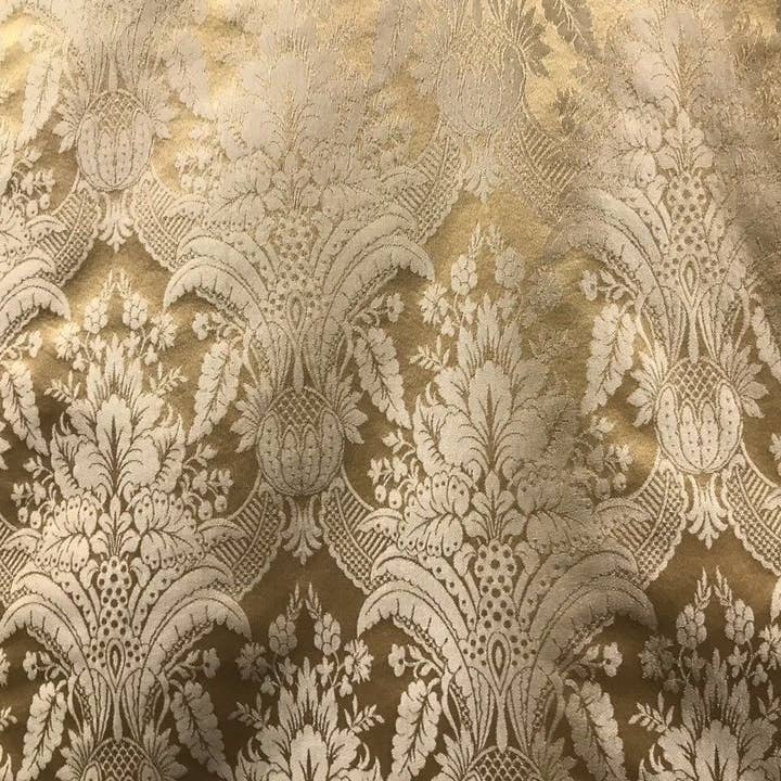 Fancy Styles Fabric - Wholesale Fabric - Prince Caspian Designer Damask Satin Fabric- Antique Gold Be7