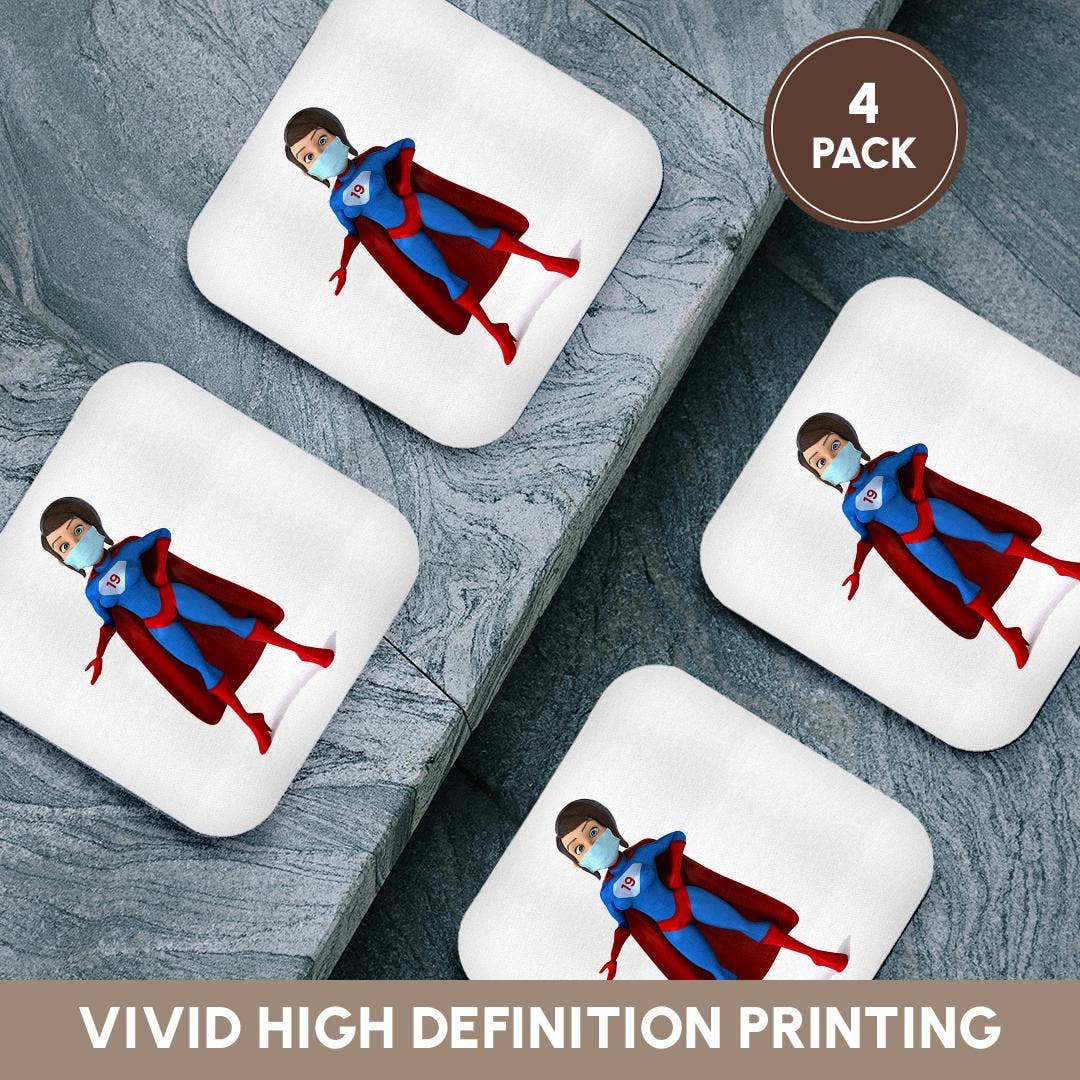 3dRose - Wholesale Coasters - 3dRose, Super Hero Woman Covid 19 Fighter, Face Mask Image, 3DRAMM, Coaster12