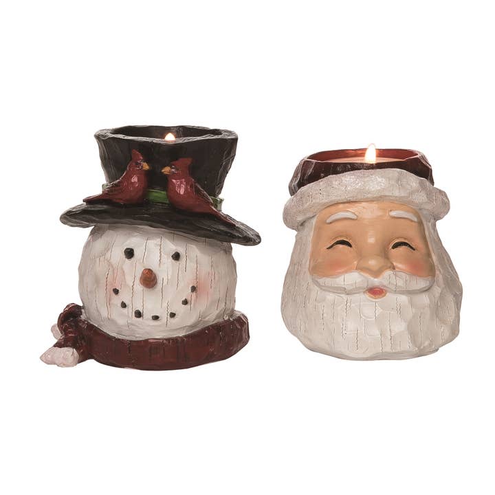 Transpac - Wholesale Candle Holder - CLOSEOUT Christmas Santa Snowman Tea Light Holder Set of 2