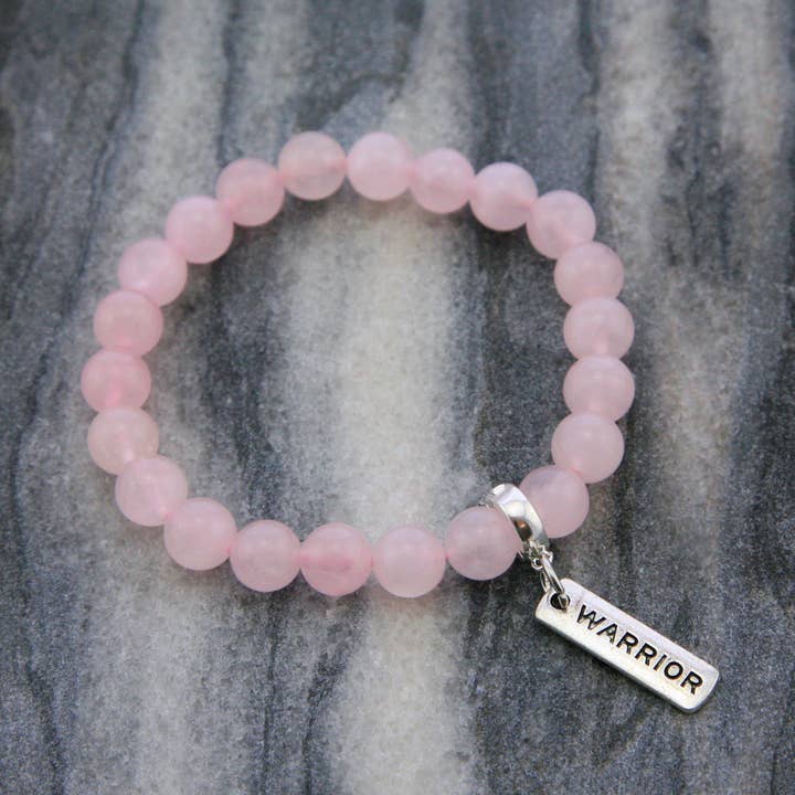 Stone Bracelet - Rose Quartz 8mm - with Word charm for wholesale by Sister & Soul