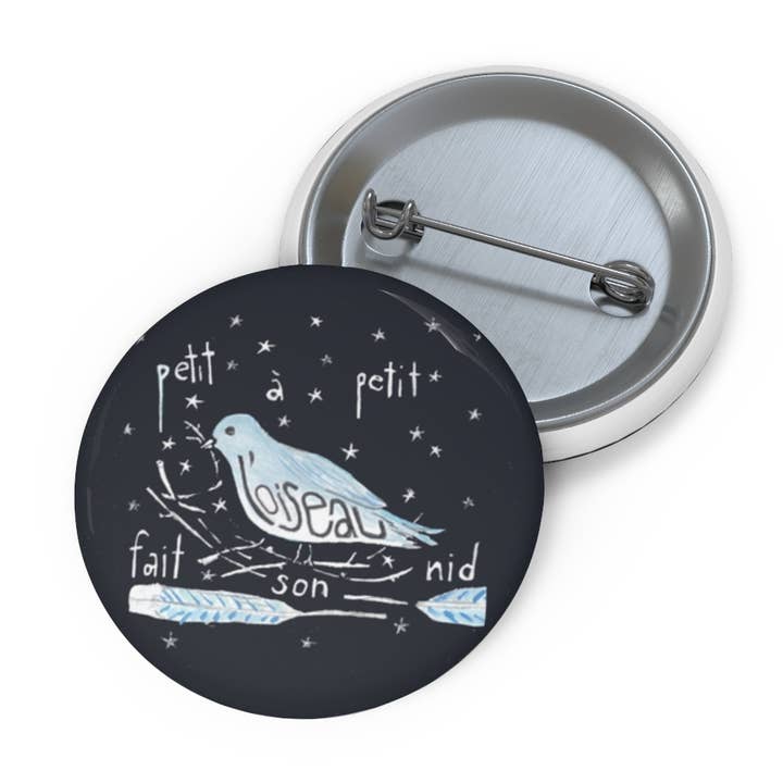 Round Button / Pin. Bird Petit for wholesale by Blueberry Road Cards